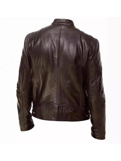 Men's Fashion PU Leather Jacket Classic Zip-Up Faux Leather Coat image 2
