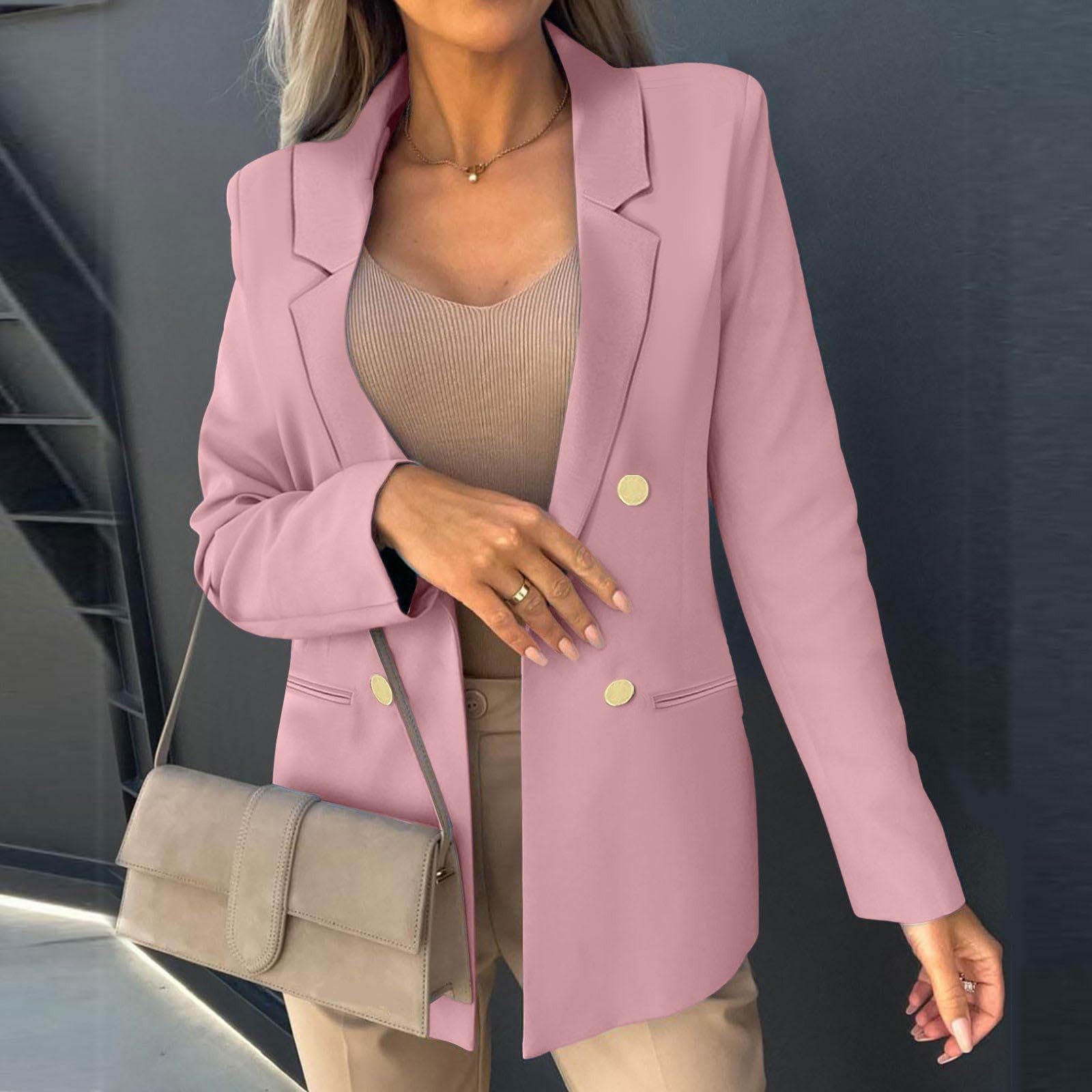 Women Outerwear Suit Loose Fit Buttons Up Lapel Workwear Blazer Office Lady Mul image 8