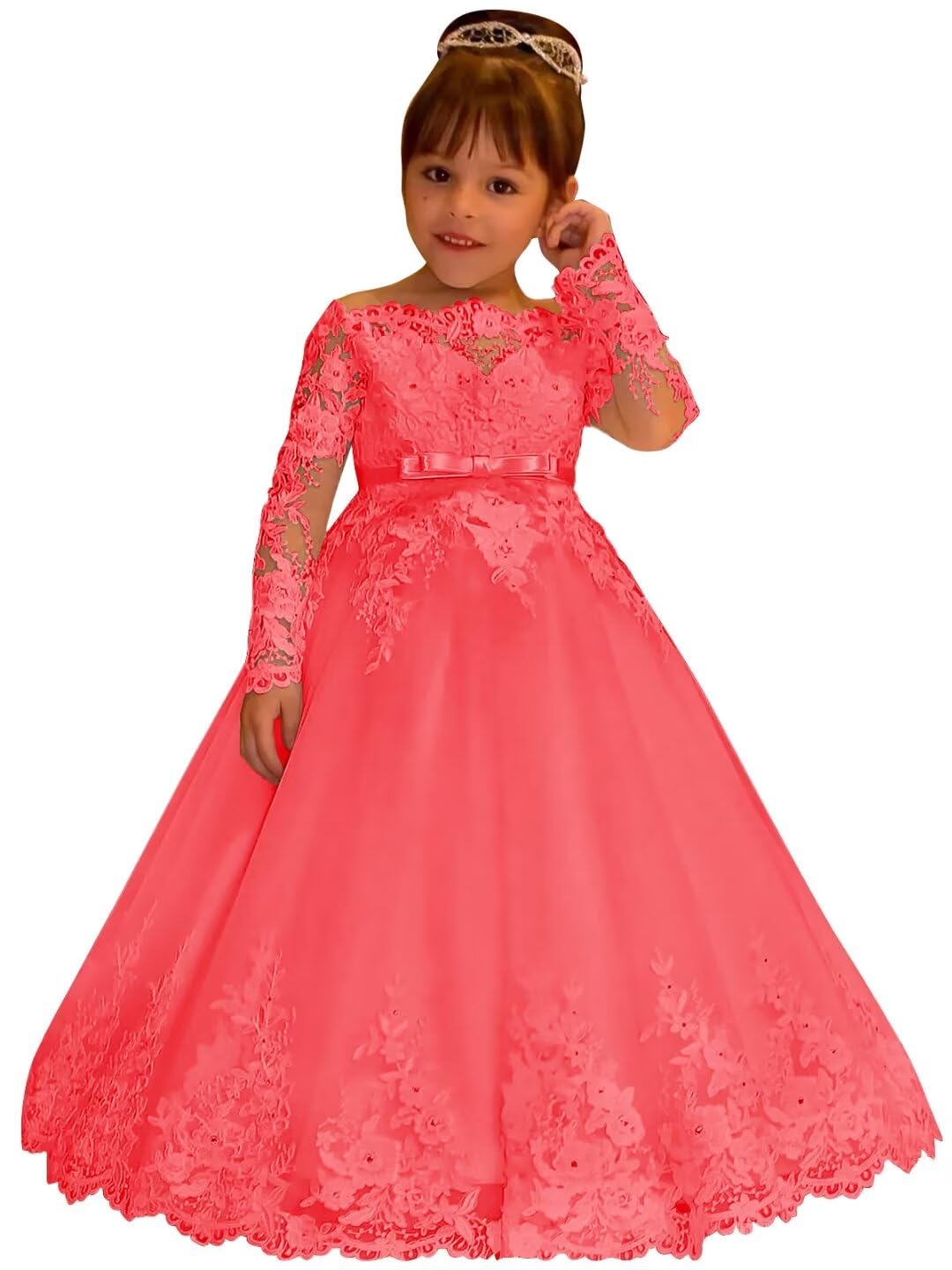 Flower Girl Dresses For Weddings Princess Lace Long Sleeve Backless Holy First  image 3