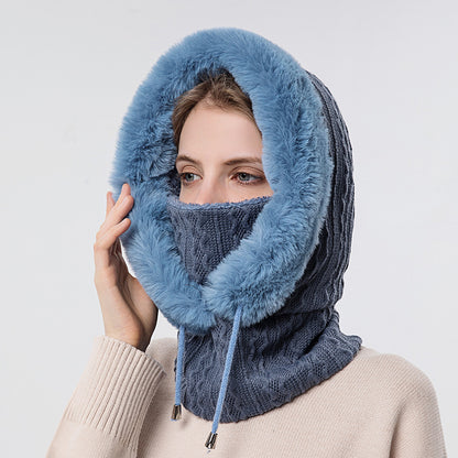 Women Beanie Hat Winter Balaclava Knitted Cap Hooded Face Mask Fluff Keep Warm  image 7