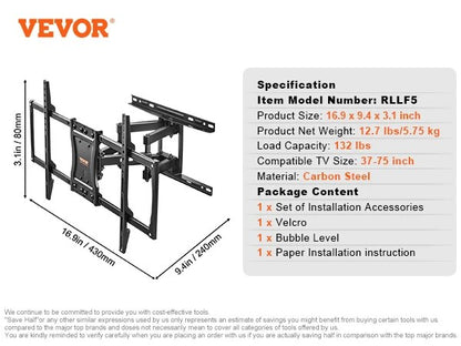 VEVOR Full Motion TV Mount Fit for Most 26-90in TVs Swivel Tilt Horizontal Adju