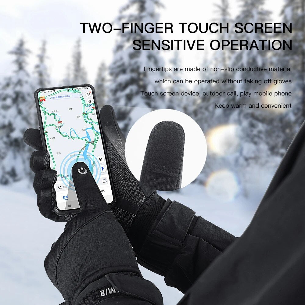Winter Outdoor Cycling Gloves Thicken Warm Windproof Breathable Touch Screen Si image 4