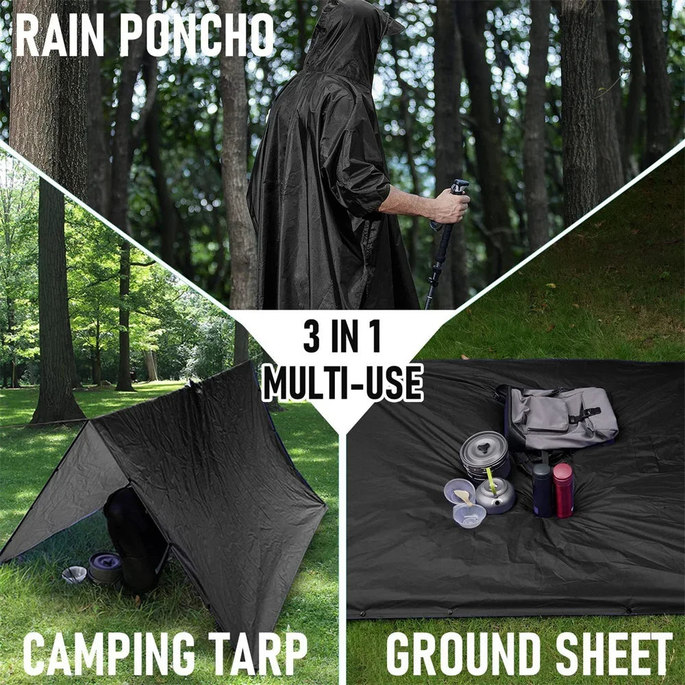 3 In 1 Outdoor Military Raincoat Hooded Sleeve Waterproof Rain Poncho Motorcycl image 8