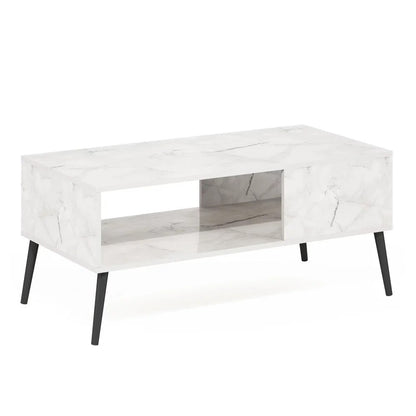 Claude Mid Century Style Coffee Table with Wood Legs, Marble White image 0