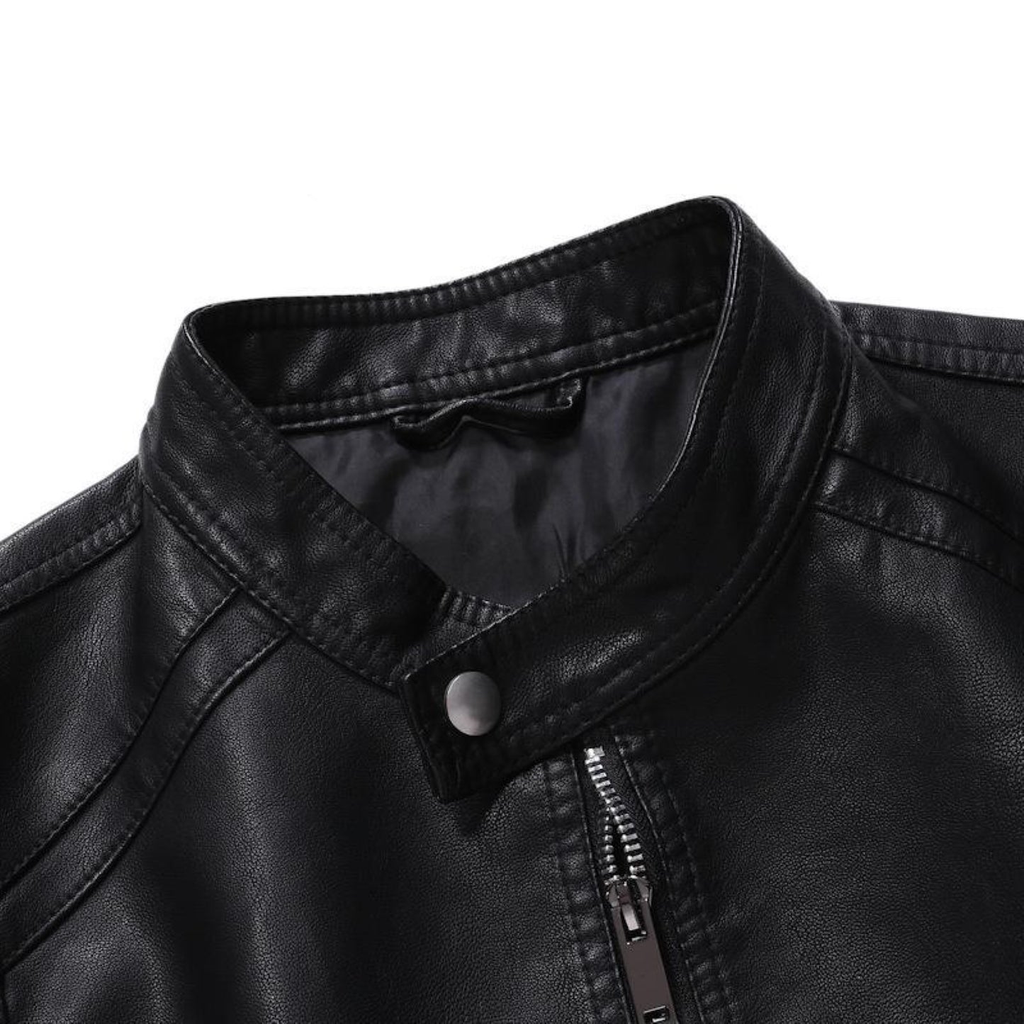 Male Faux Leather Jackets Autumn Winter Solid Color Leather Jacket Warm Coat St image 2