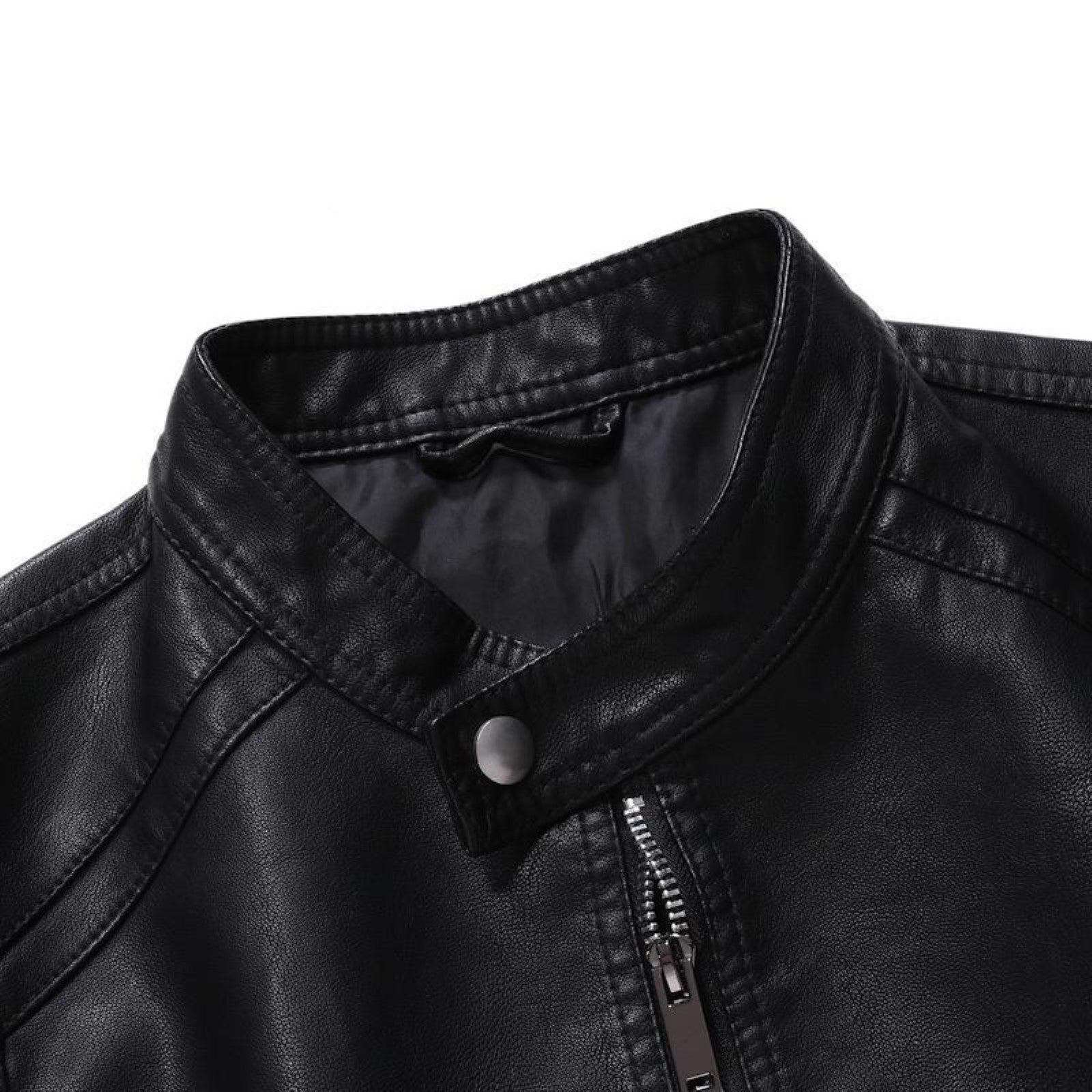 Male Faux Leather Jackets Autumn Winter Solid Color Leather Jacket Warm Coat St image 2