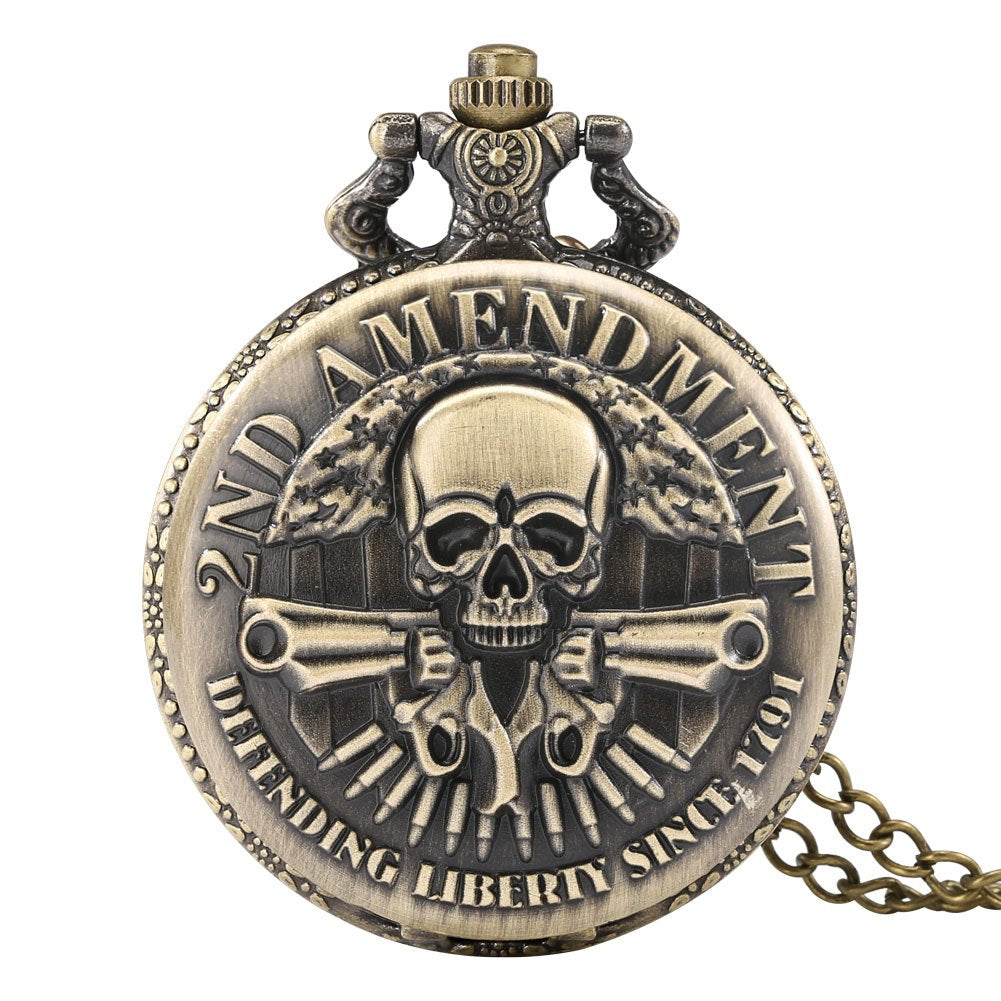 Vintage bronze gun skull defending freedom Second Amendment military quartz nec image 4