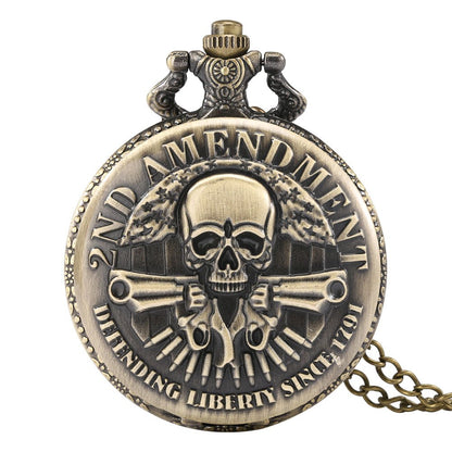 Vintage bronze gun skull defending freedom Second Amendment military quartz nec image 4