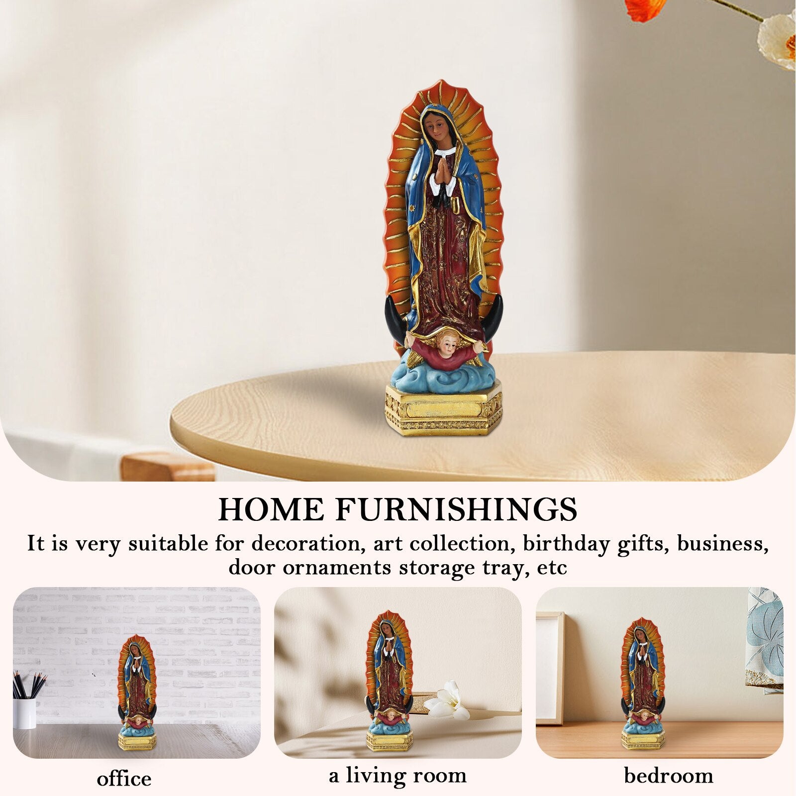 Resin Mexican Virgin Mary Statue Desktop Ornament Pray Altar Virgin Sculpture H image 1