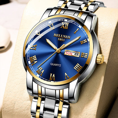 BELUSHI Men Watch Stainless Steel Top Quailty Luxury Push Button Hidden Clasp W image 15