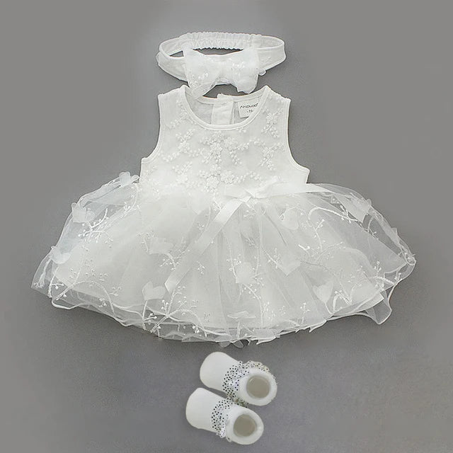 4Pcs Baby Summer Dress Set for Infant Girls Christening Baptism Gown Wedding Pa image 5