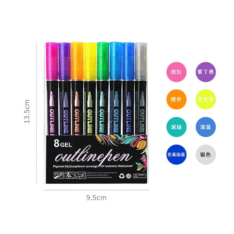 24 Color Double Line Outline Art Pen Marker Pen DIY Graffiti Outline Marker Pen image 4