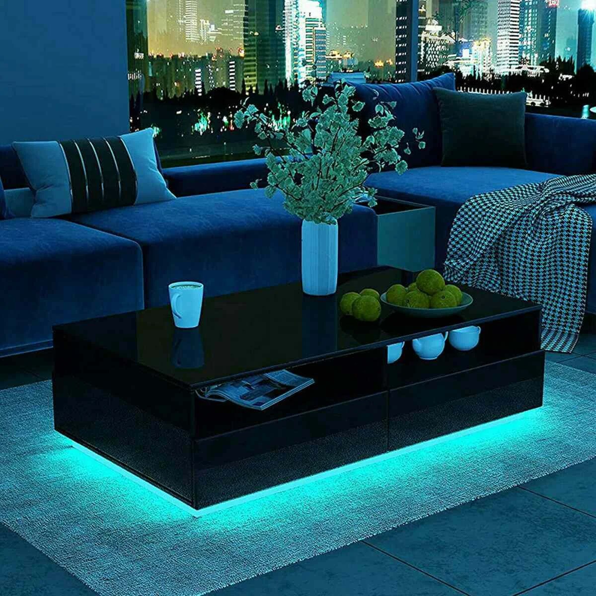 RGB LED Coffee Table High Gloss Simple Design Side Table for Living Room Furnit image 4