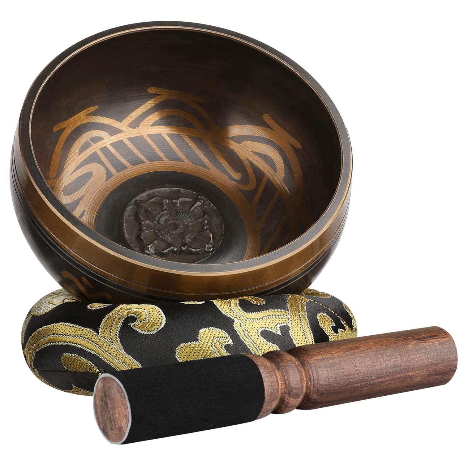 12cm Diameter Handmade Singing bowls with Leather Stick 4 Buddha Design Meditat image 0