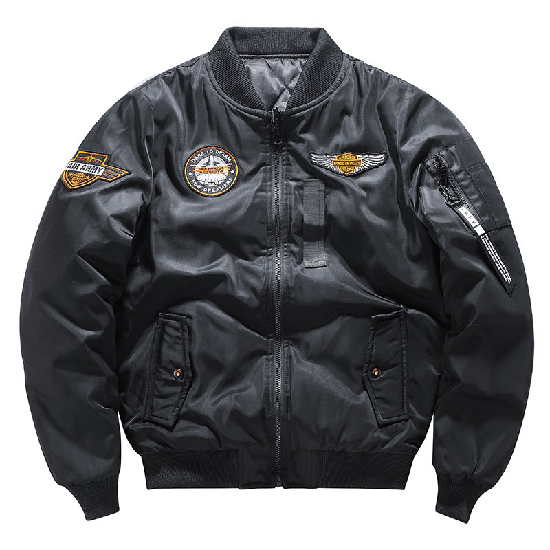 Air Force MA1 Pilot Cotton Jacket Men Double Sided Letter Embroidery Thicken Bo image 1