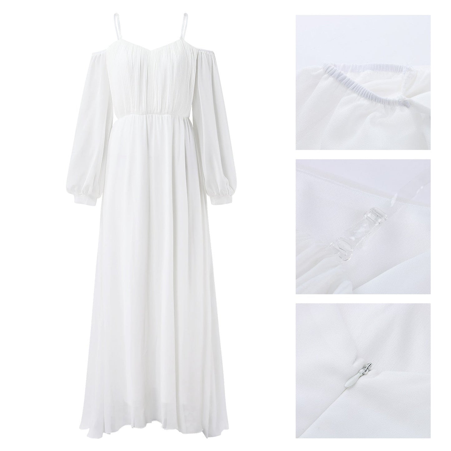 Elegant Chiffon Dresses for Women Summer Autumn  Off Shoulder White Long Dr image 4
