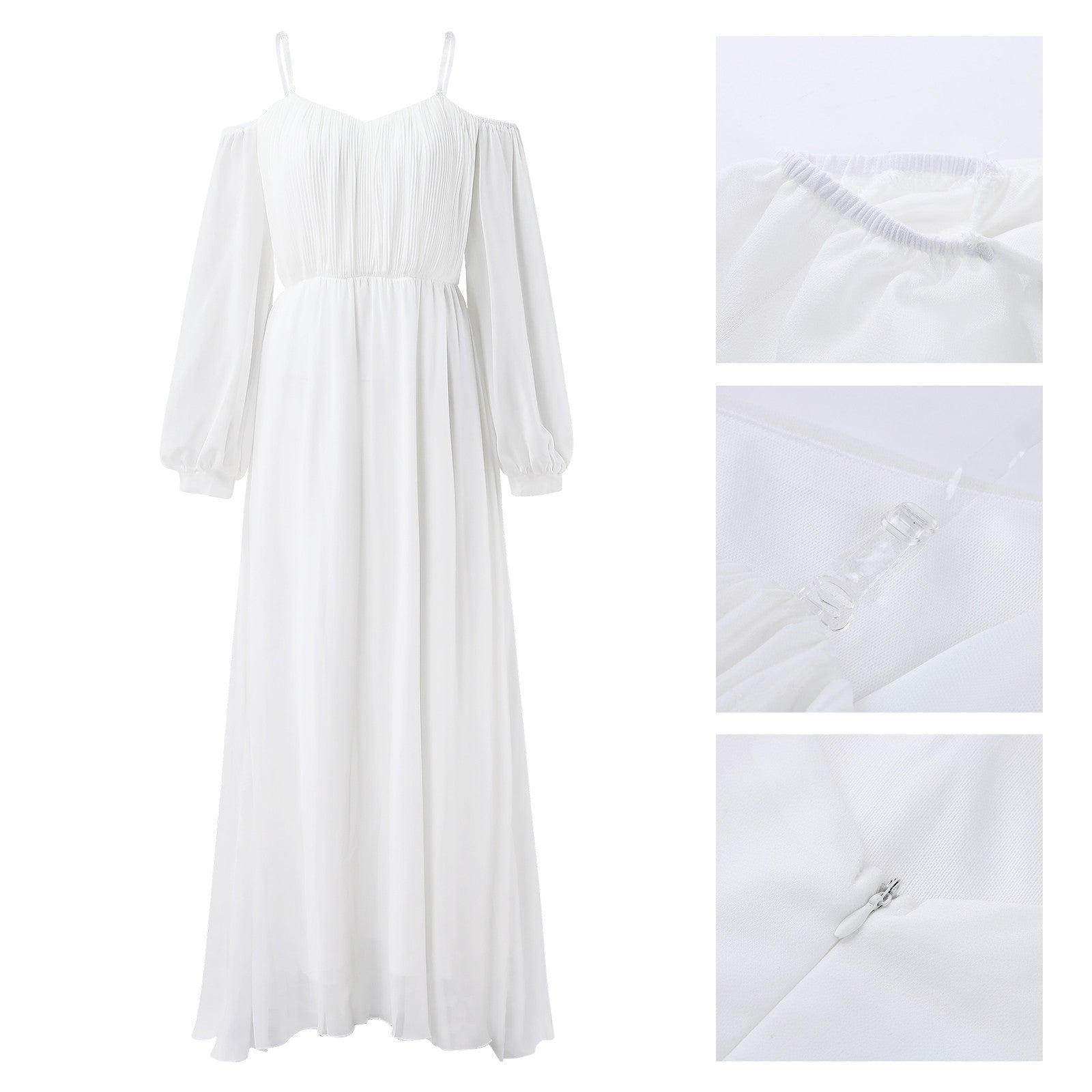 Elegant Chiffon Dresses for Women Summer Autumn  Off Shoulder White Long Dr image 4