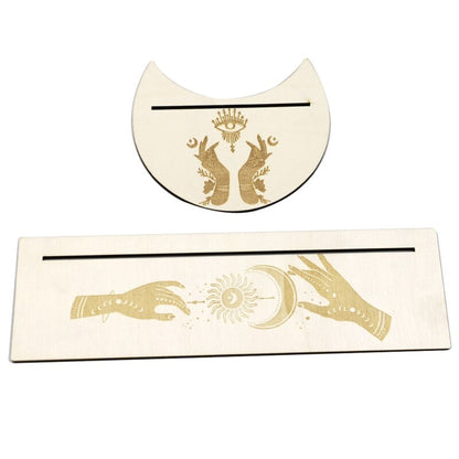 2Pcs Wooden Card Holder Stand Rectangle Moon Shape Altar Display Wood Board for image 5