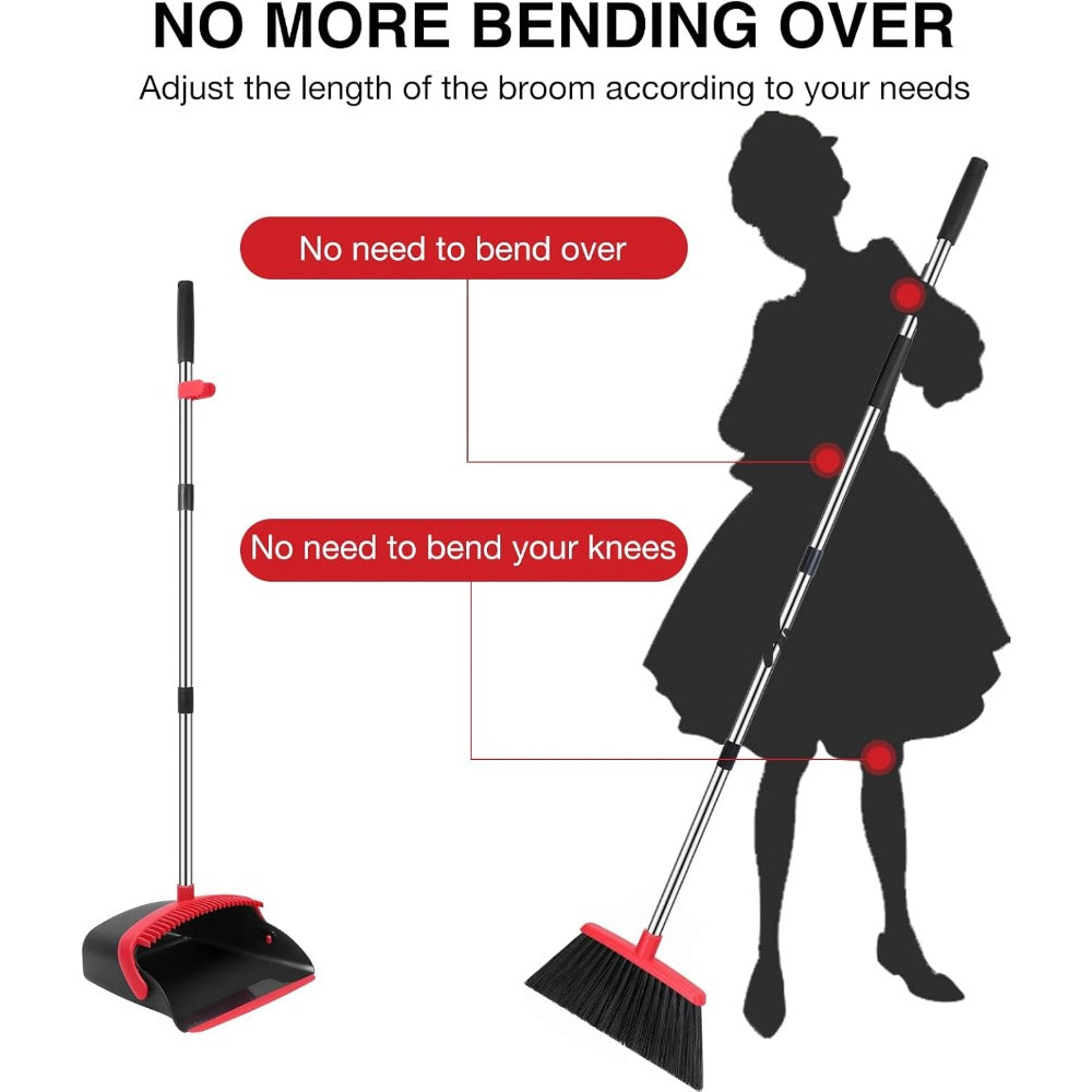 broom and dustpan set, 52-in long adjustable handle broom dustpan combo with du image 2