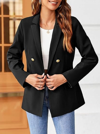 Women Classic Buttons Slim Fitting Blazer Jacket Solid Color Casual Long Slee image 5