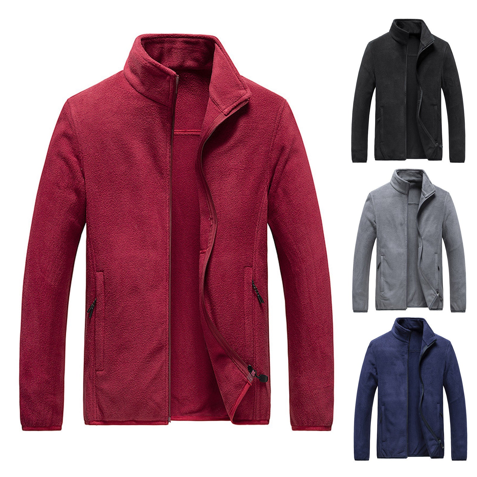 Men's Lightweight Warm Zip Up Long Sleeve Soft Polar Fleece Jacket For Fall Win image 3