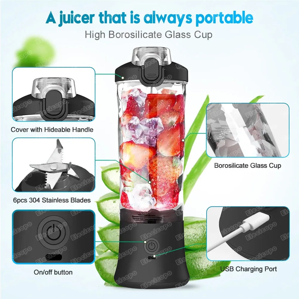 Portable Electric Juicer Fruit Mixers 600ML Blender with 4000mAh USB Rechargeab image 9
