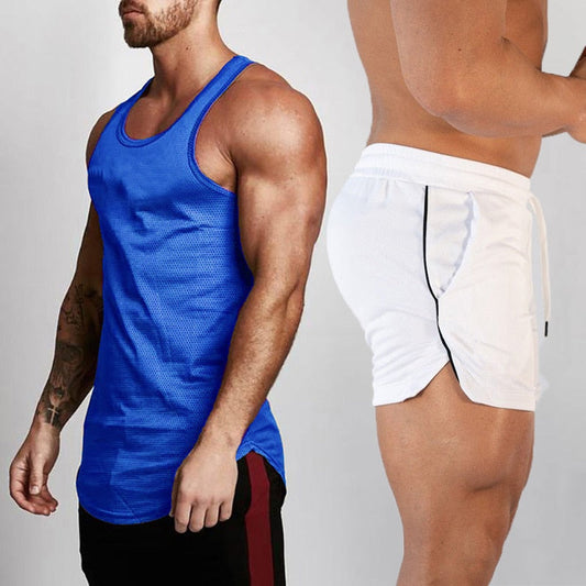 2pcs Sets Tank Top+Shorts Menummer Joggers Suits Bodybuilding Fitness Men Tracksuits Gym Clothing Streetwear Mesh Sweatpant