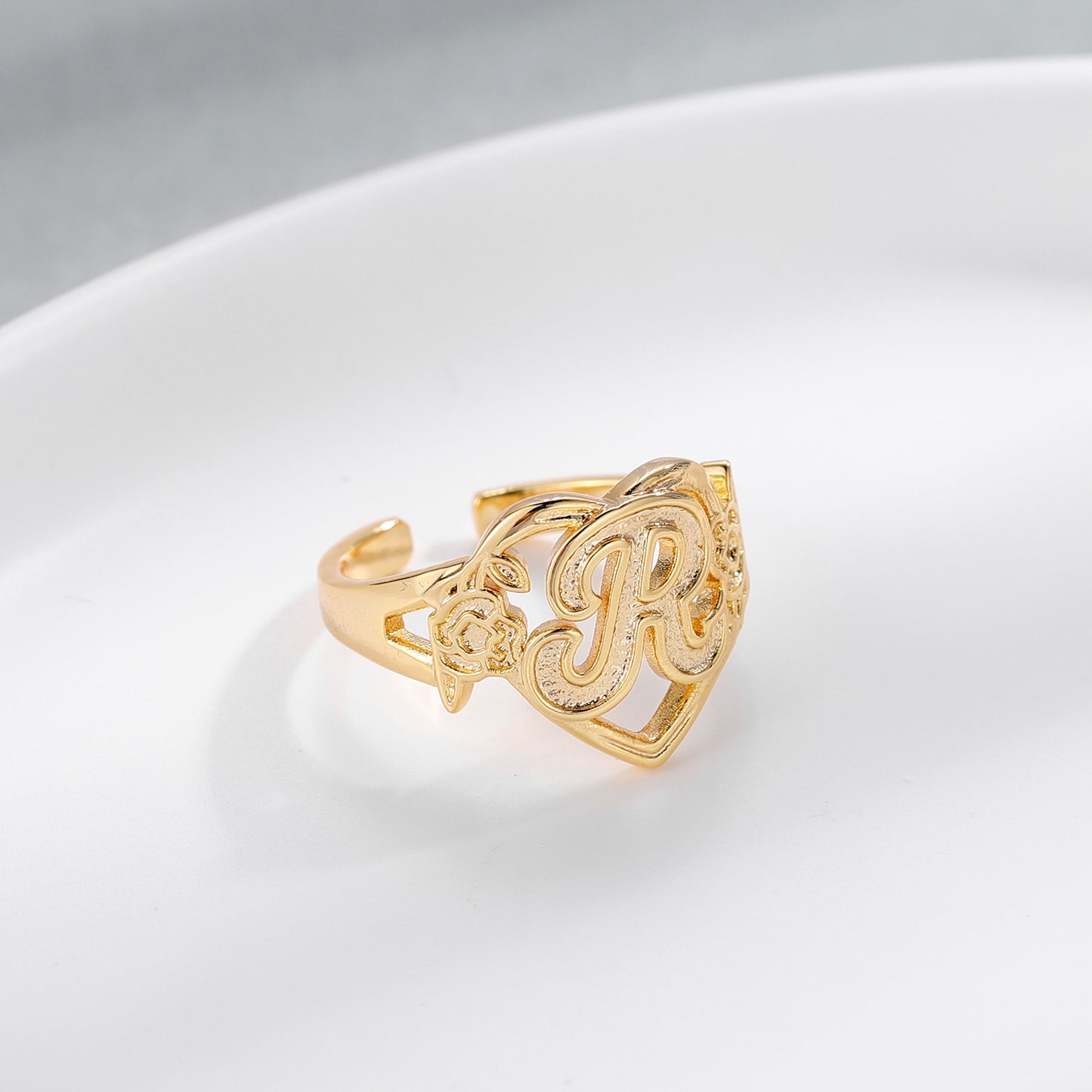 Personalise Initials Heart Ring For Women Custome Gold Letter Bridesmaid Gift F image 3