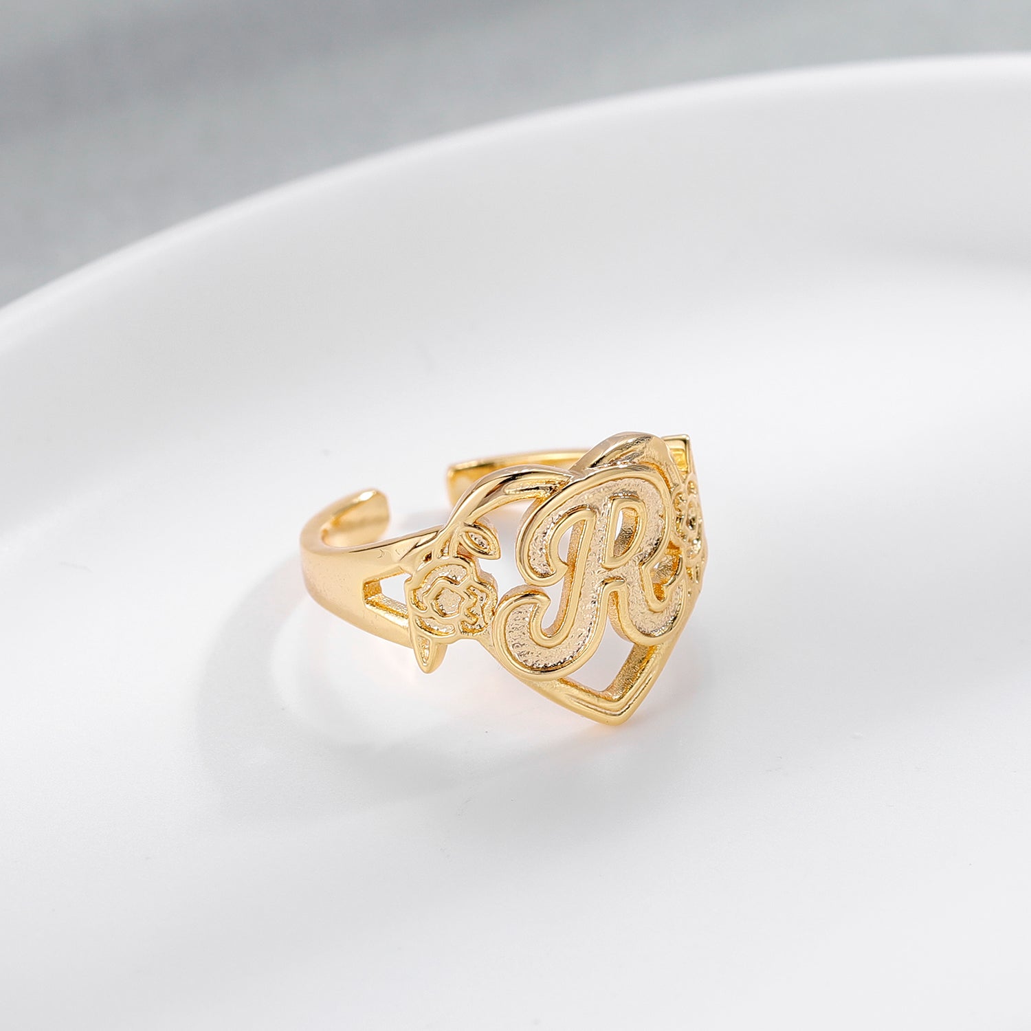 Personalise Initials Heart Ring For Women Custome Gold Letter Bridesmaid Gift F image 3