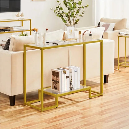t 2-layer Modern Tempered Glass Console Table with Sturdy Metal Frame for Livin image 0