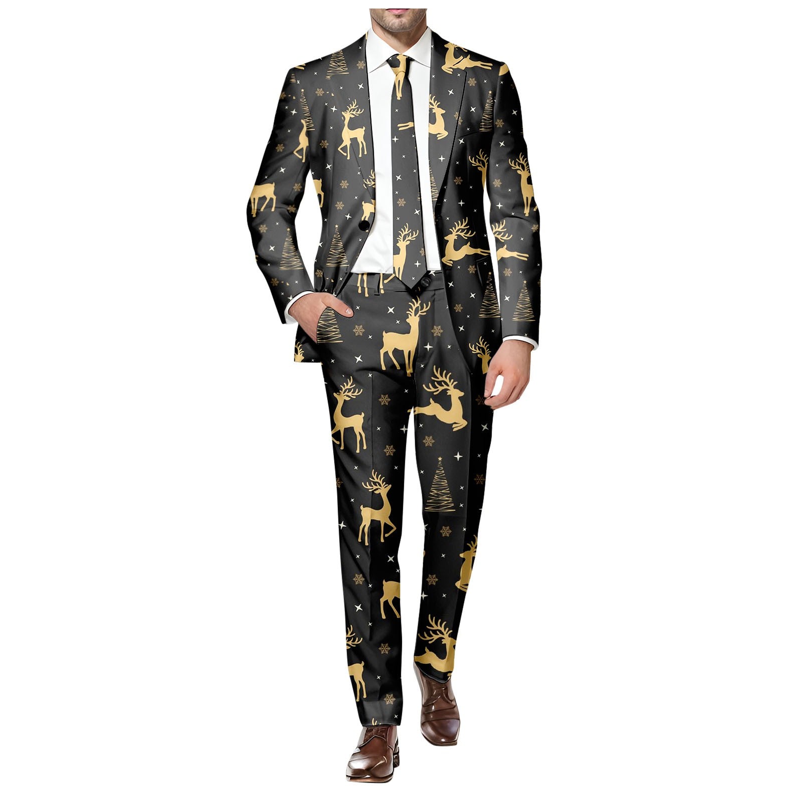 Blazer Men's Christmas 2 Piece Suit Set Snowflake Print Suit Jacket And Pants S image 8