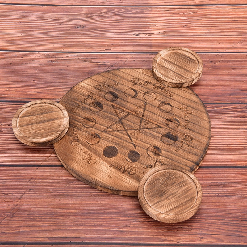 Astrology Pentagram wood Candlestick table Pentacle altar plate Triquetra woode image 2