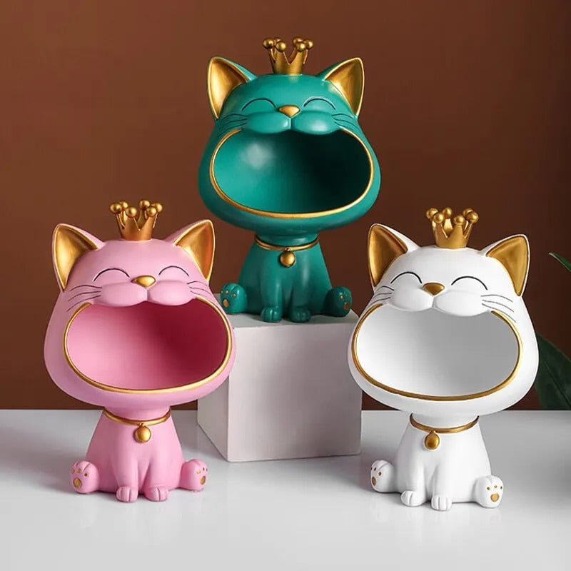 Fortune Crown Big Mouth Cat Entrance Key Storage Tray Decorative Ornament, Ligh image 1