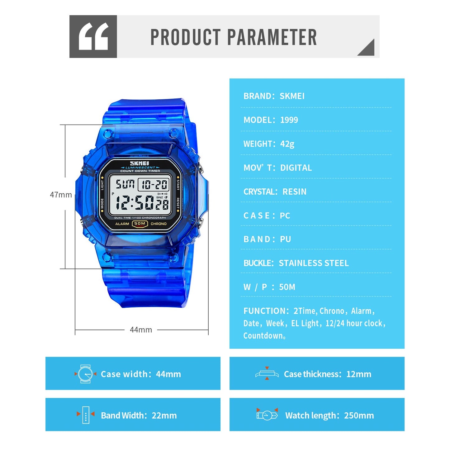 Skmei Countdown Back Light Digital Watches Women Fashion Transparent Pu Strap D image 10