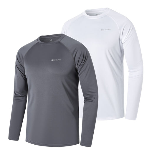 ZengVee 2 Pack Men's Long Sleeve UPF 50+ Rash Guards Diving UV Protection Loose