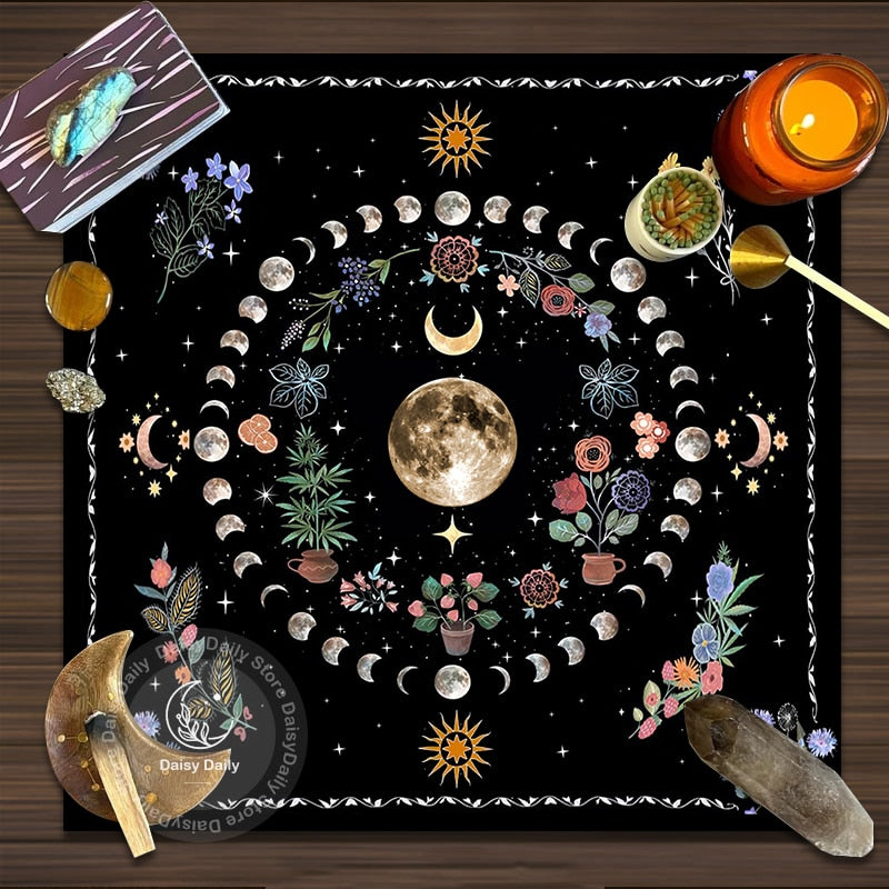 Botanical Moon Flower Tarot Tablecloth Triple Moon Altar Cloth Alter Cloth for image 4