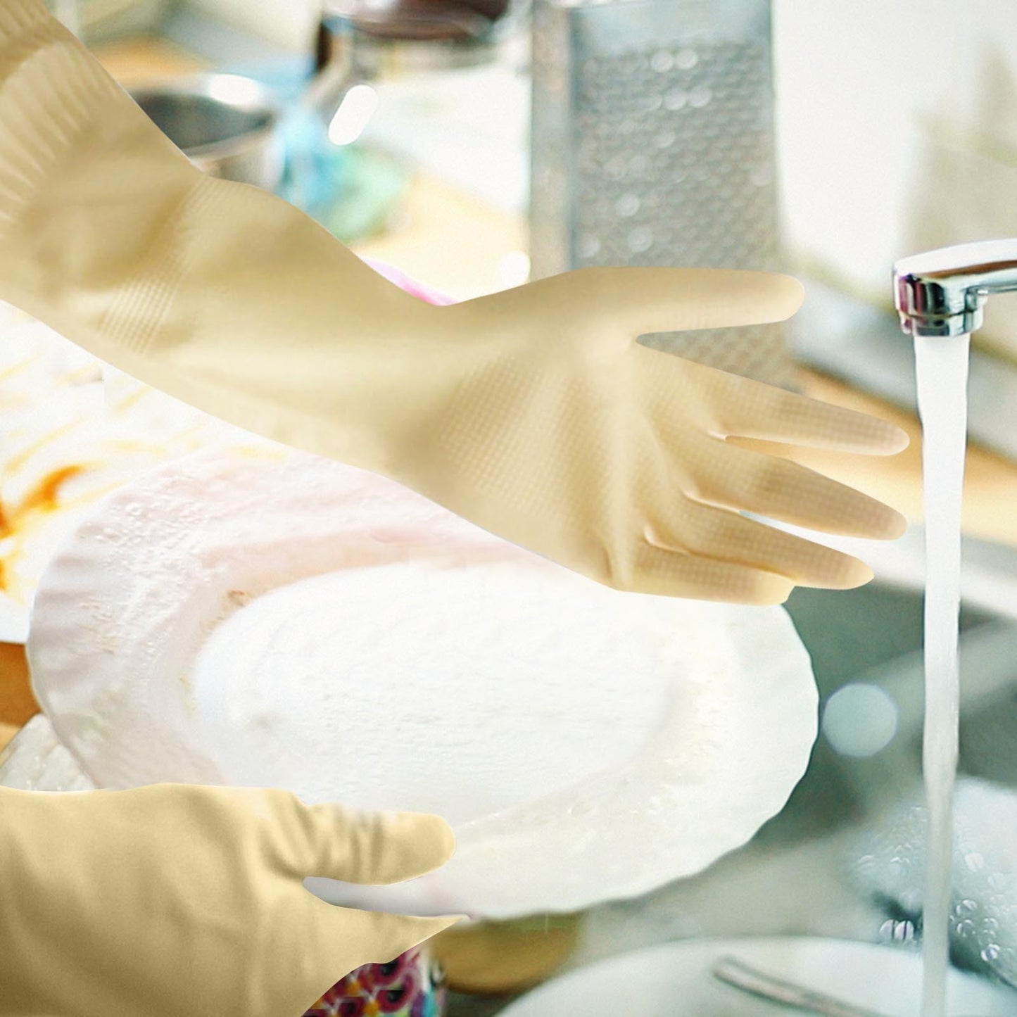 1 Pair S/M/L Red Flexible Rubber Clean Gloves Dish Washing Long Home Bathroom C image 15