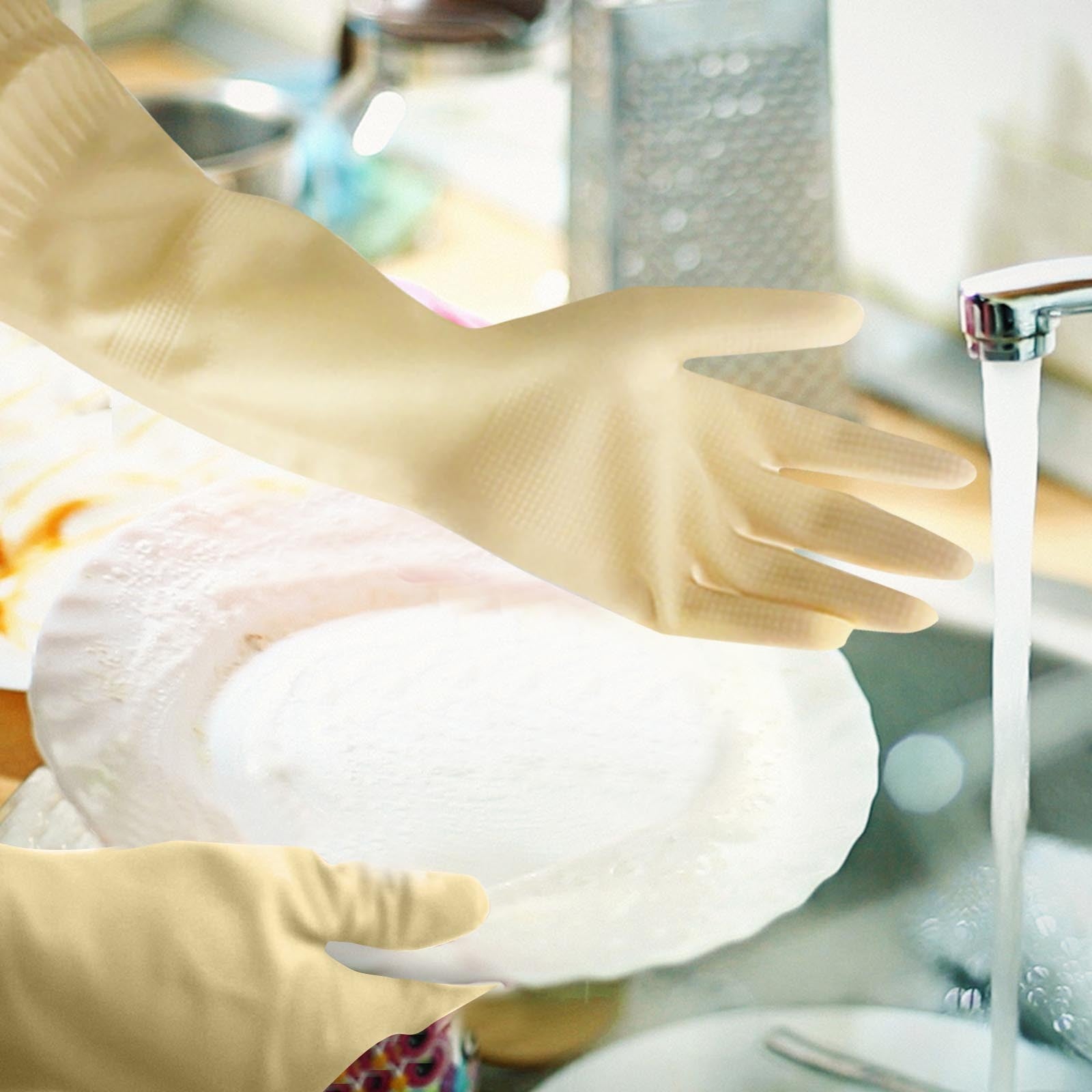 1 Pair S/M/L Red Flexible Rubber Clean Gloves Dish Washing Long Home Bathroom C image 15