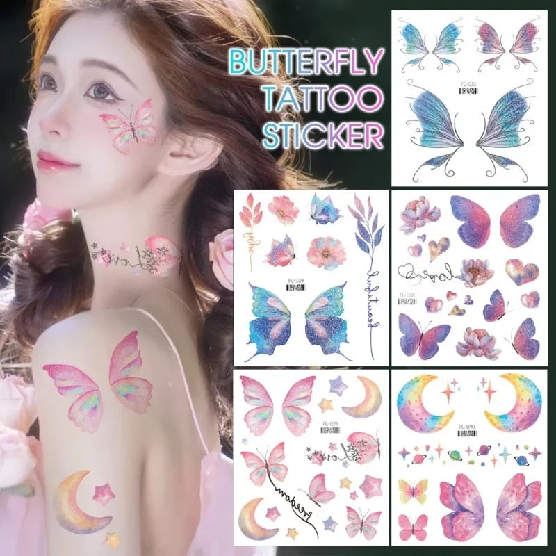 1PC Fairy Butterfly Shiny Tattoo Sticker Waterproof Eyes Face Hand Body Art Fak image 11