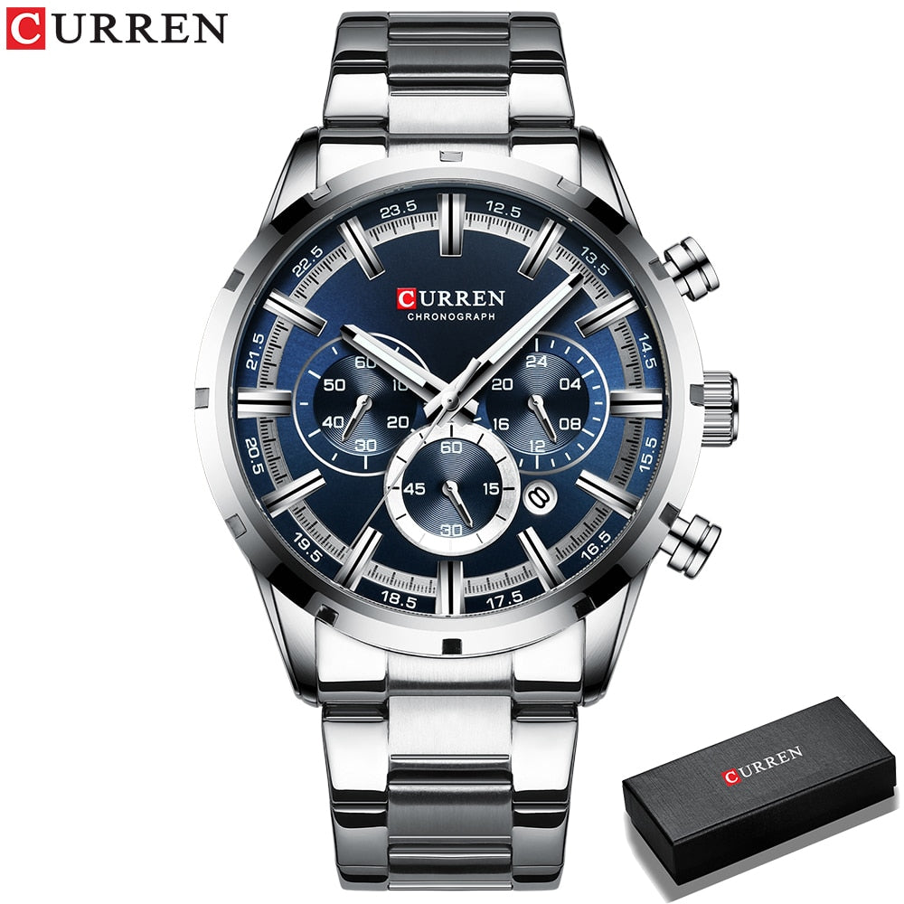 Curren Men's Watch Blue Dial Stainless Steel Band Date Mens Business Male Watch image 1