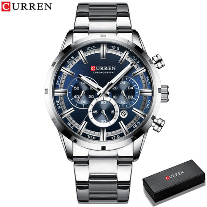 Curren Men's Watch Blue Dial Stainless Steel Band Date Mens Business Male Watch image 1