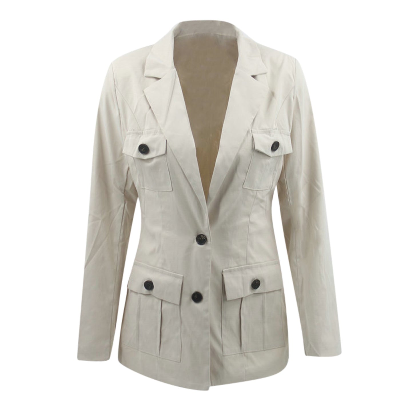 Women Chic Autumn Winter Outwear Casual Solid Color Long Sleeve Lapel Button Do image 4