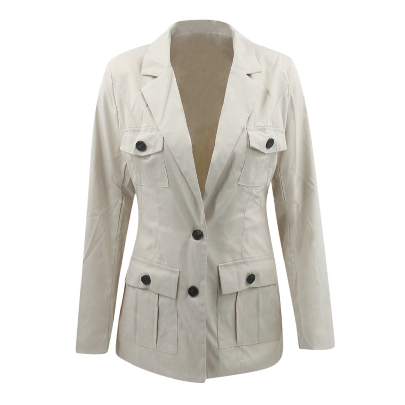 Women Chic Autumn Winter Outwear Casual Solid Color Long Sleeve Lapel Button Do image 4