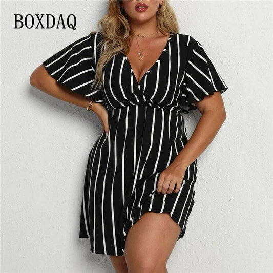 Womens Plus Size Dresses 2023 New Fashion Summer V Neck Butterfly Short Sleeve
