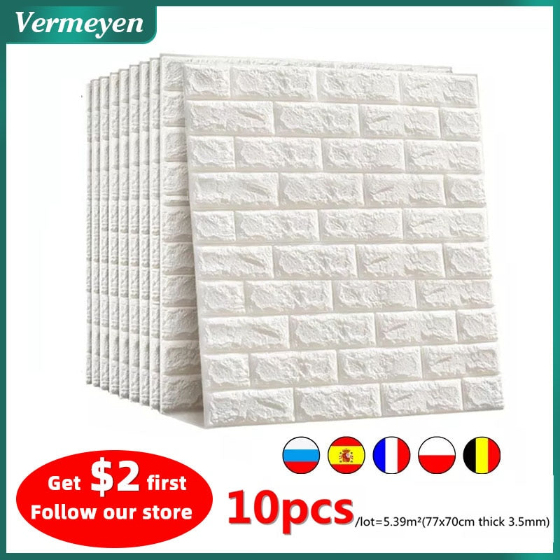10pcs 3D Wall Sticker Imitation Brick Bedroom Christmas Home Decoration Waterpr