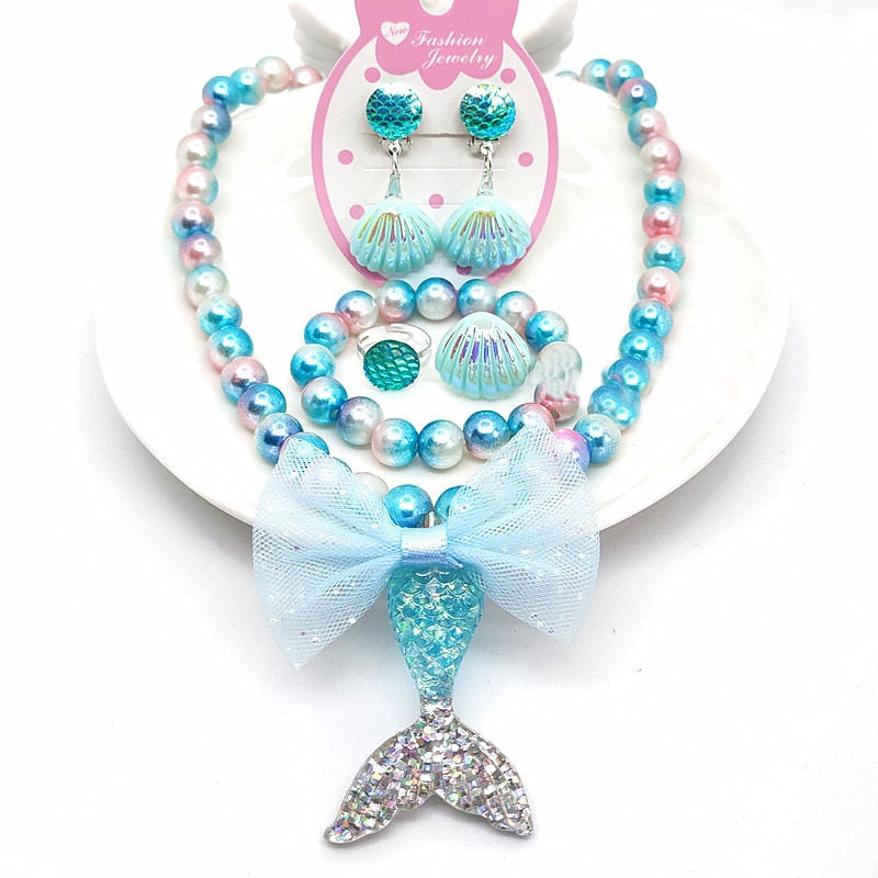 Baby Girls Beads Necklace Set Fashion Mermaid Tail Pendant Child Kids Adjustabl image 2