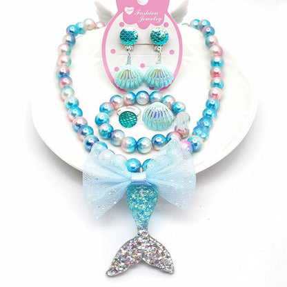 Baby Girls Beads Necklace Set Fashion Mermaid Tail Pendant Child Kids Adjustabl image 2