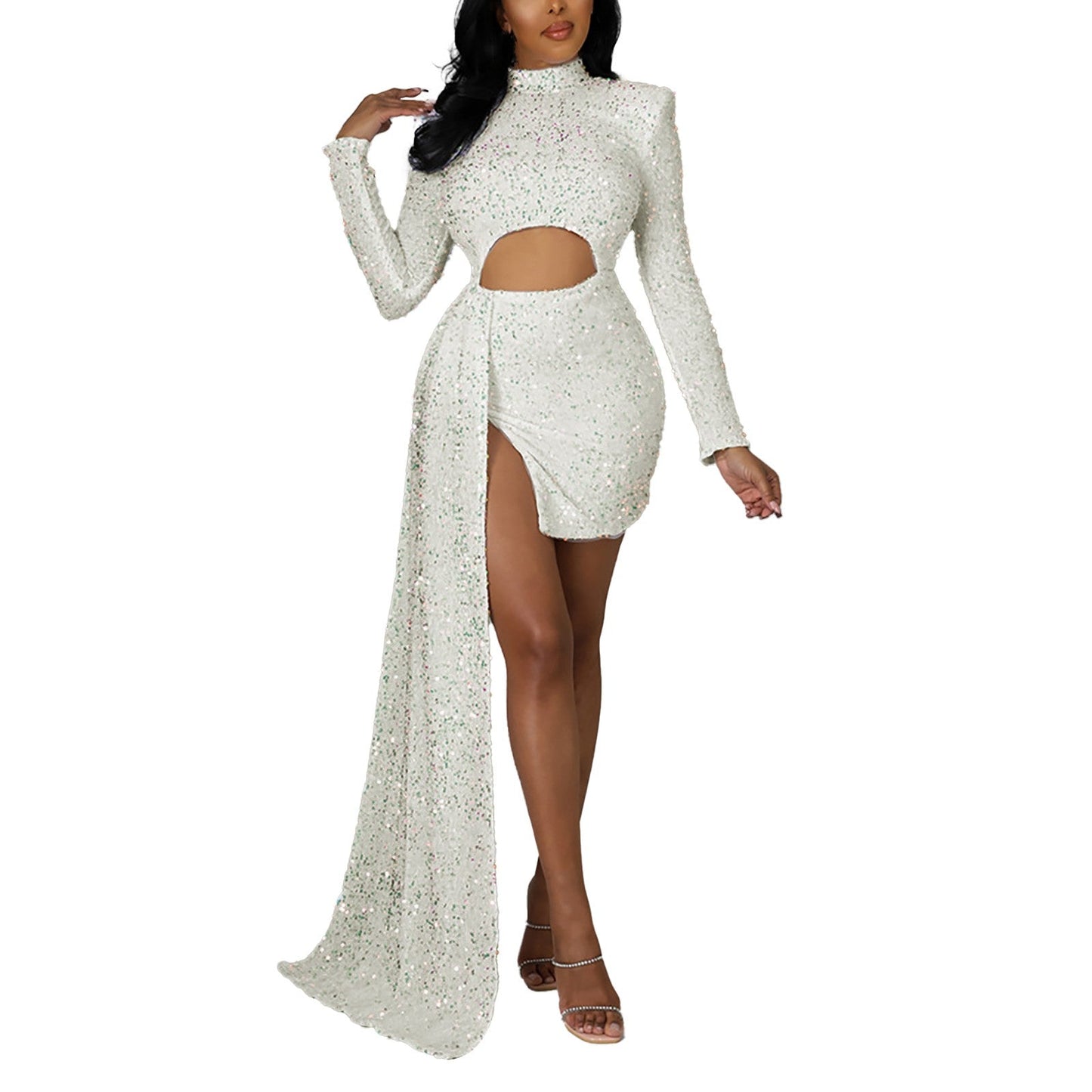 White/Red Hollow Out Sequins Long Dress Women Fashion Bodycon Lo