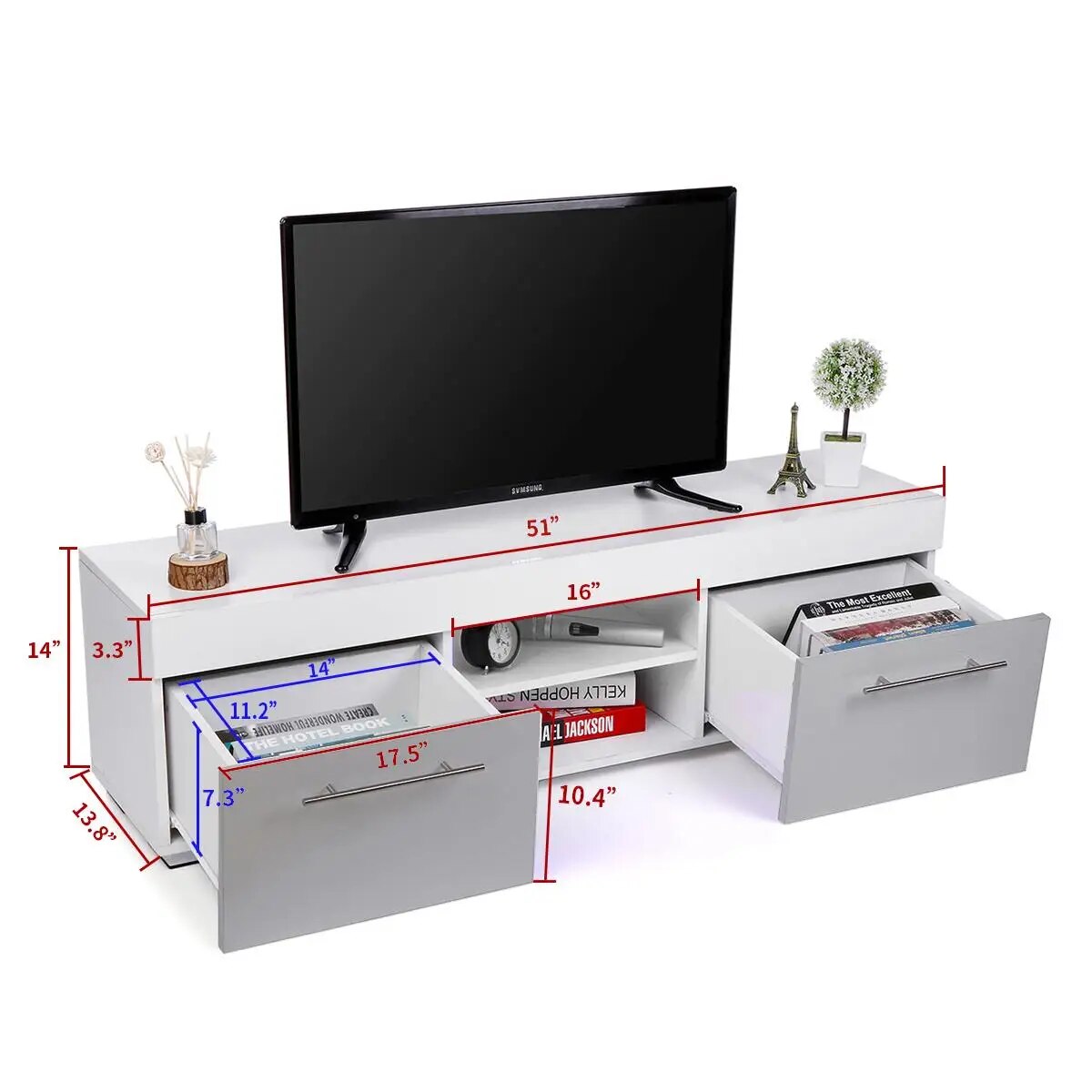 51'' High Gloss Modern TV Unit Bracket with LED Light TV Stands Living Room Fur image 5