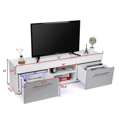 51'' High Gloss Modern TV Unit Bracket with LED Light TV Stands Living Room Fur image 5